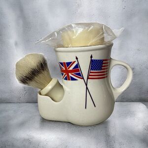 Vintage Lego Shaving Mug With American And British Flags Shaving Brush & Soap